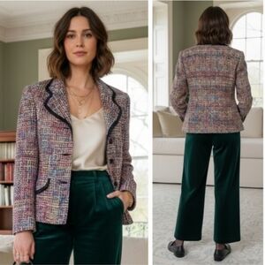 Sag Harbor 8P Vintage Old Money Timeless Eclectic Preppy Rainbow Tweed Blazer